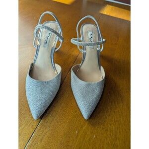 Nina BILLIESILVER GLITTER MID-HEEL PUMPS Size 10M Silver Sparkle Wedding